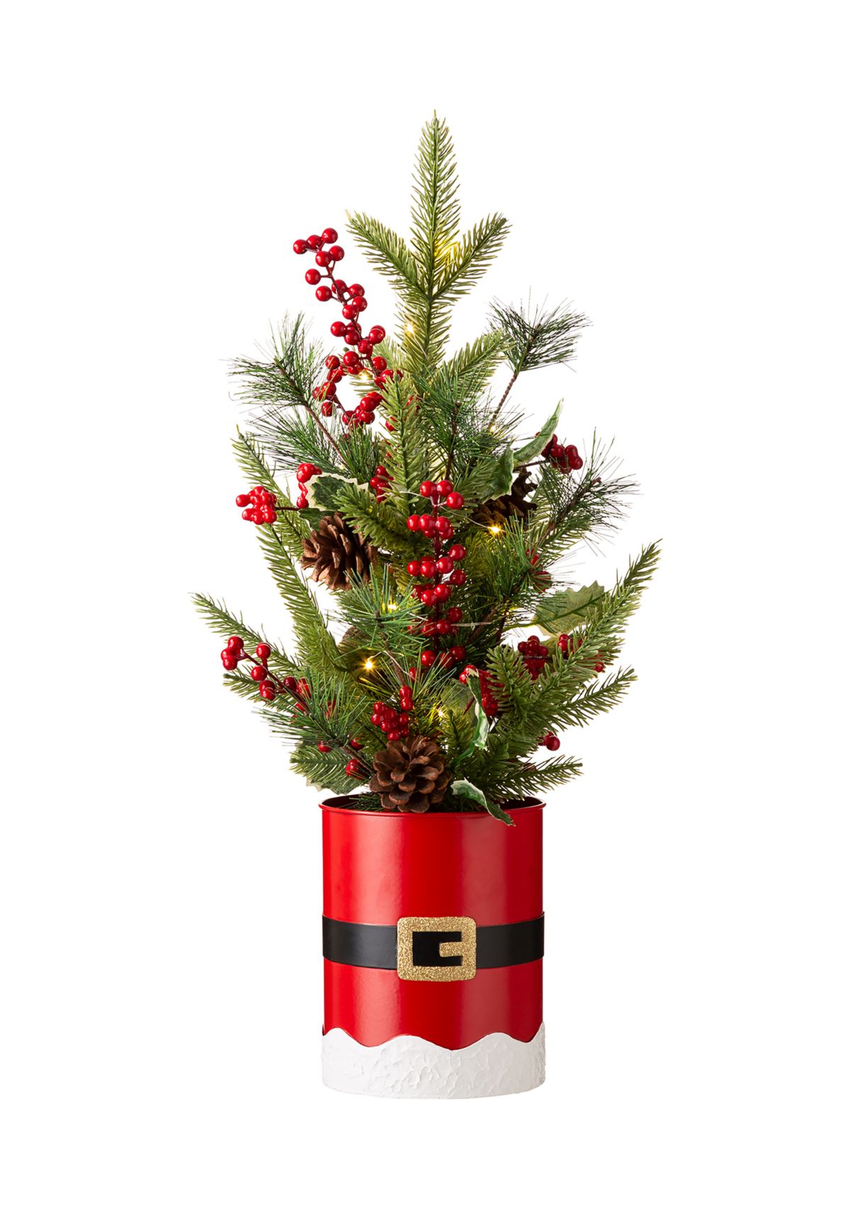 Lighted Santa Belt Potted Table Tree