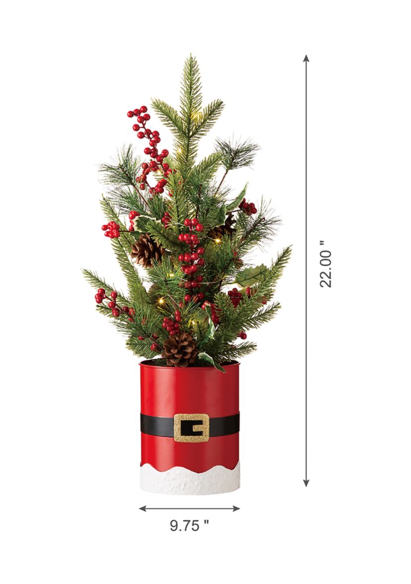 Lighted Santa Belt Potted Table Tree