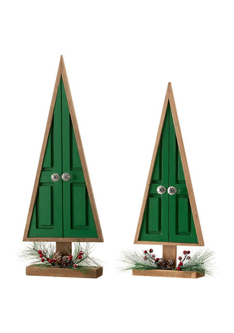 Glitzhome Set of 2 Wooden Christmas Tree D&eacute;cor