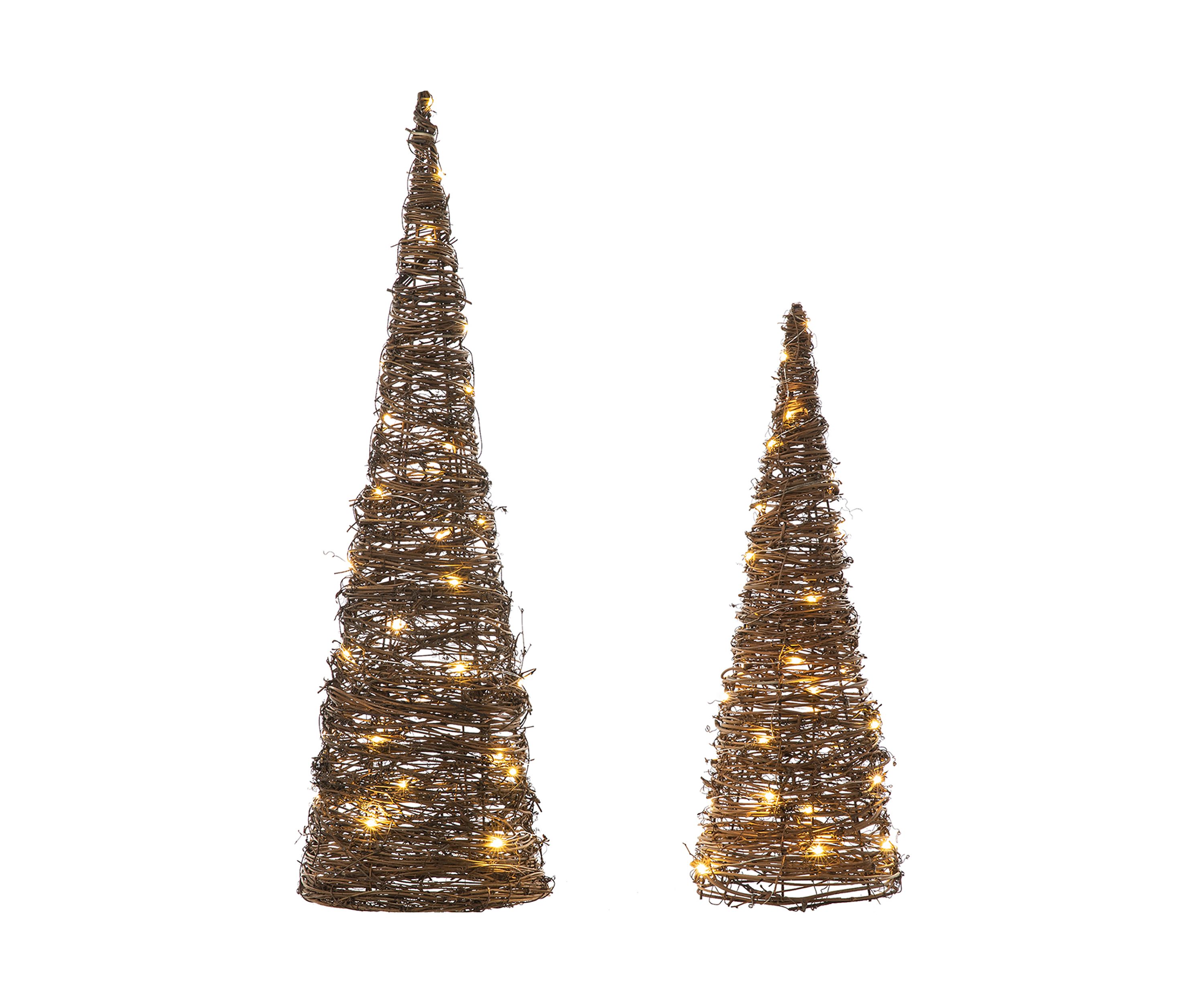 Set of 2 Lighted Rattan Christmas Table Tree Decor