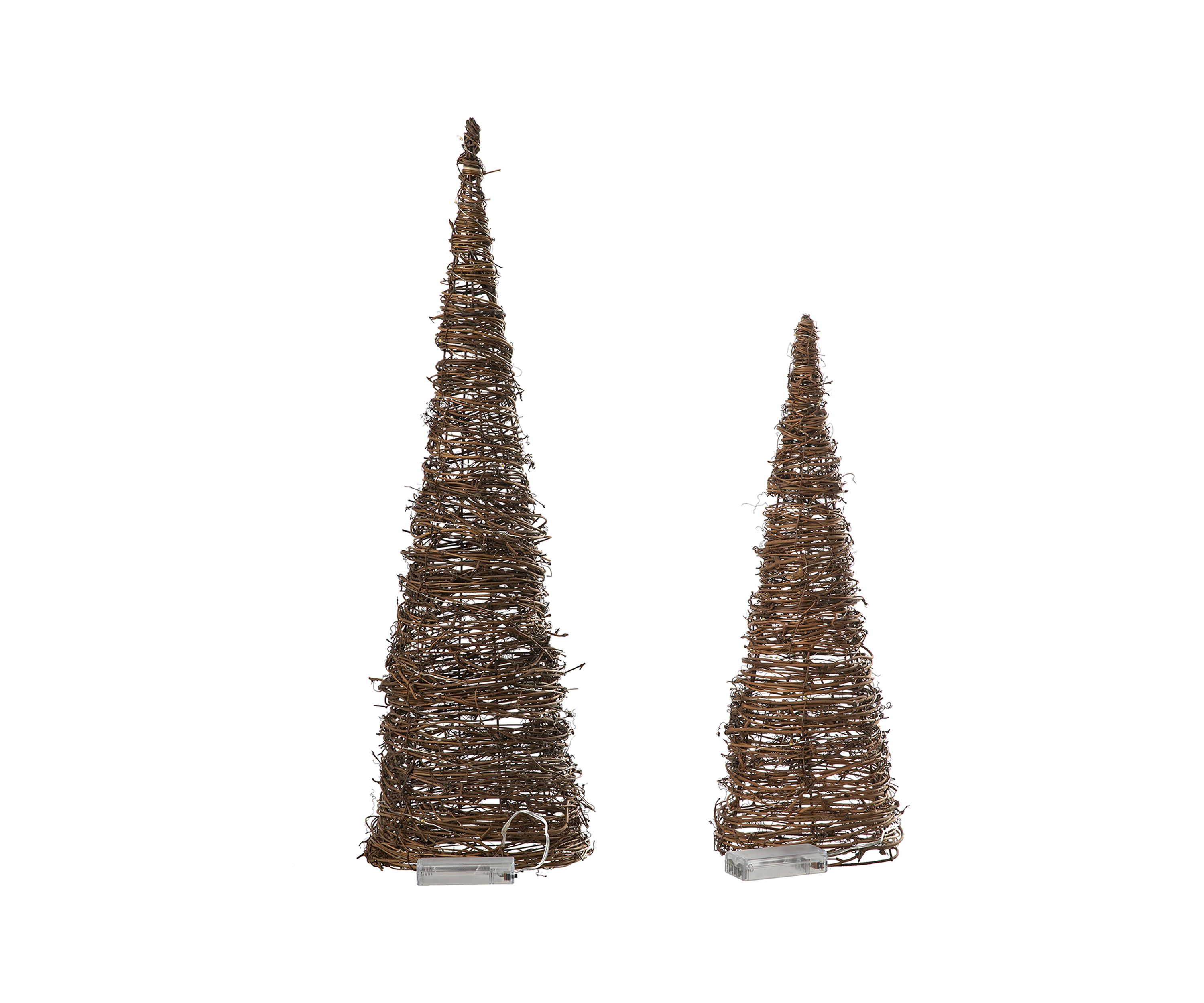 Set of 2 Lighted Rattan Christmas Table Tree Decor