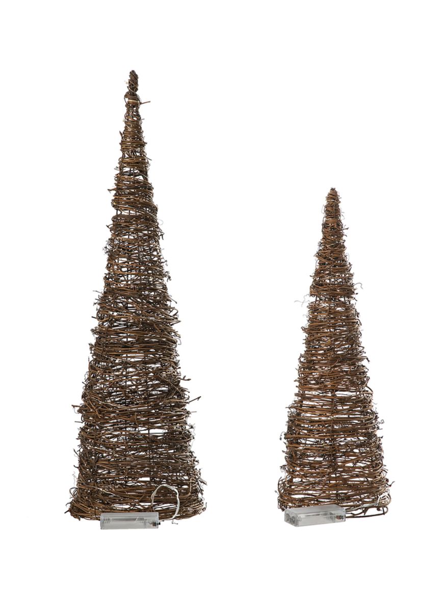 Set of 2 Lighted Rattan Christmas Table Tree Decor