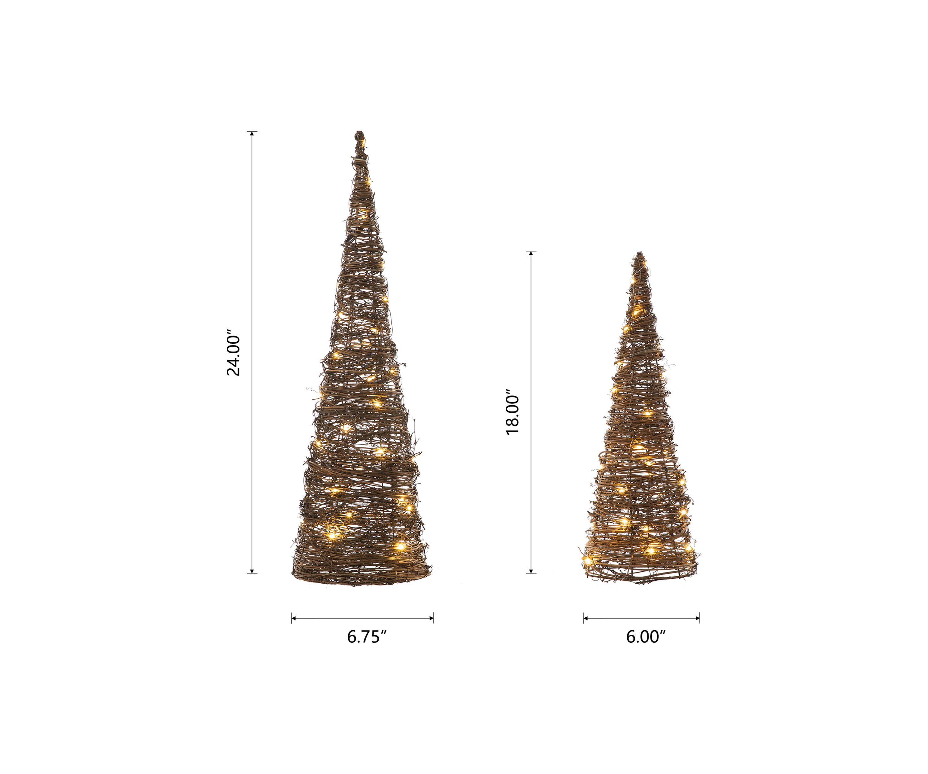 Set of 2 Lighted Rattan Christmas Table Tree Decor