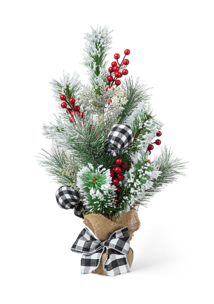 21-inchH Flocked Pine and Berries Table Tree
