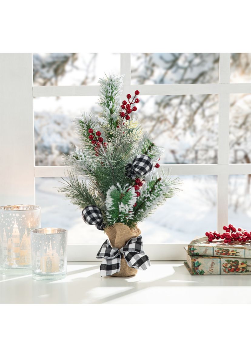 21-inchH Flocked Pine and Berries Table Tree