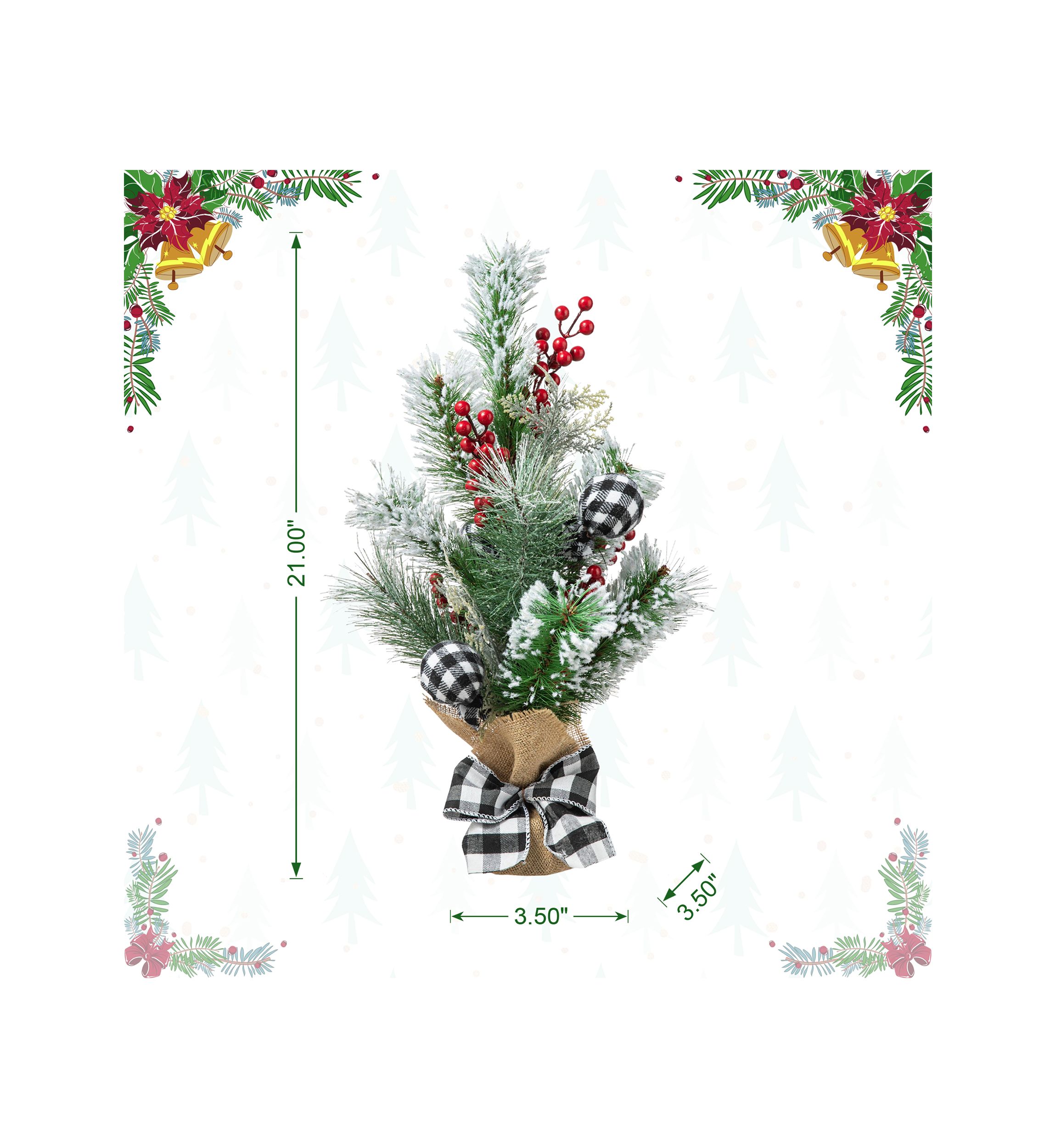 21-inchH Flocked Pine and Berries Table Tree