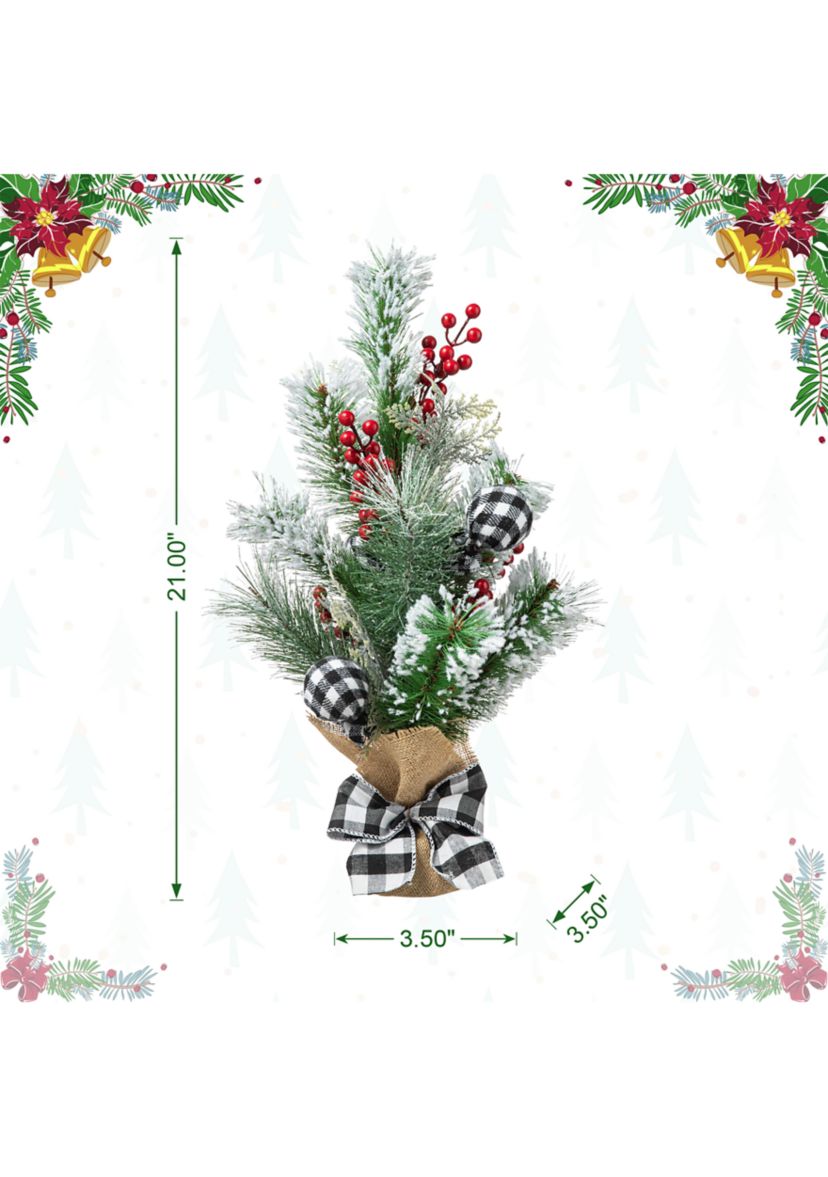 21-inchH Flocked Pine and Berries Table Tree