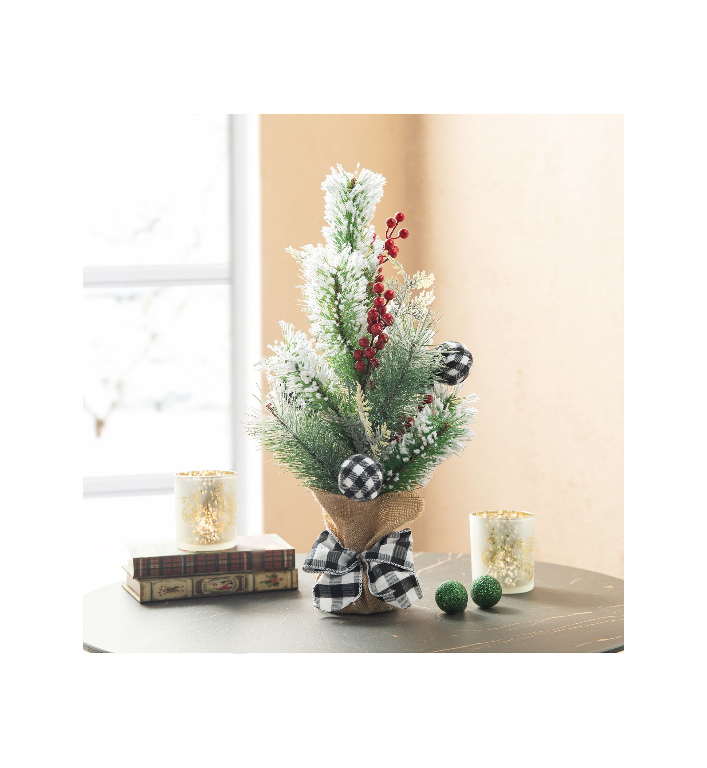 21-inchH Flocked Pine and Berries Table Tree