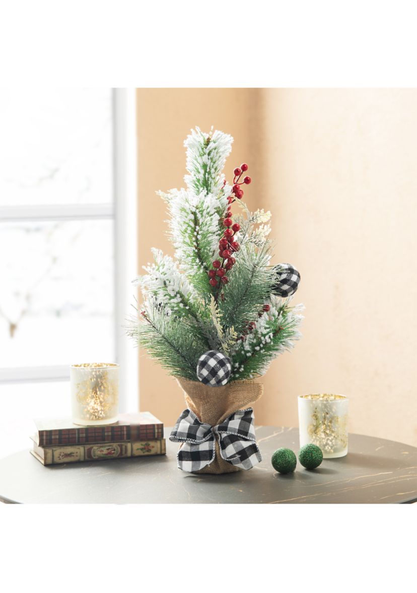 21-inchH Flocked Pine and Berries Table Tree