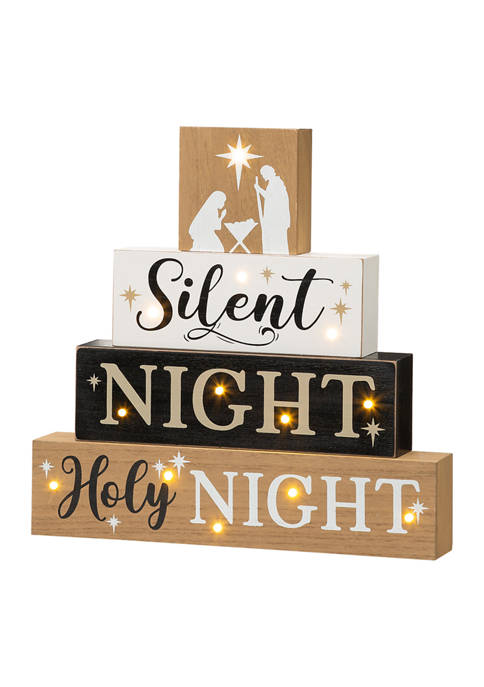 Glitzhome Lighted Wooden Nativity Block Word Sign