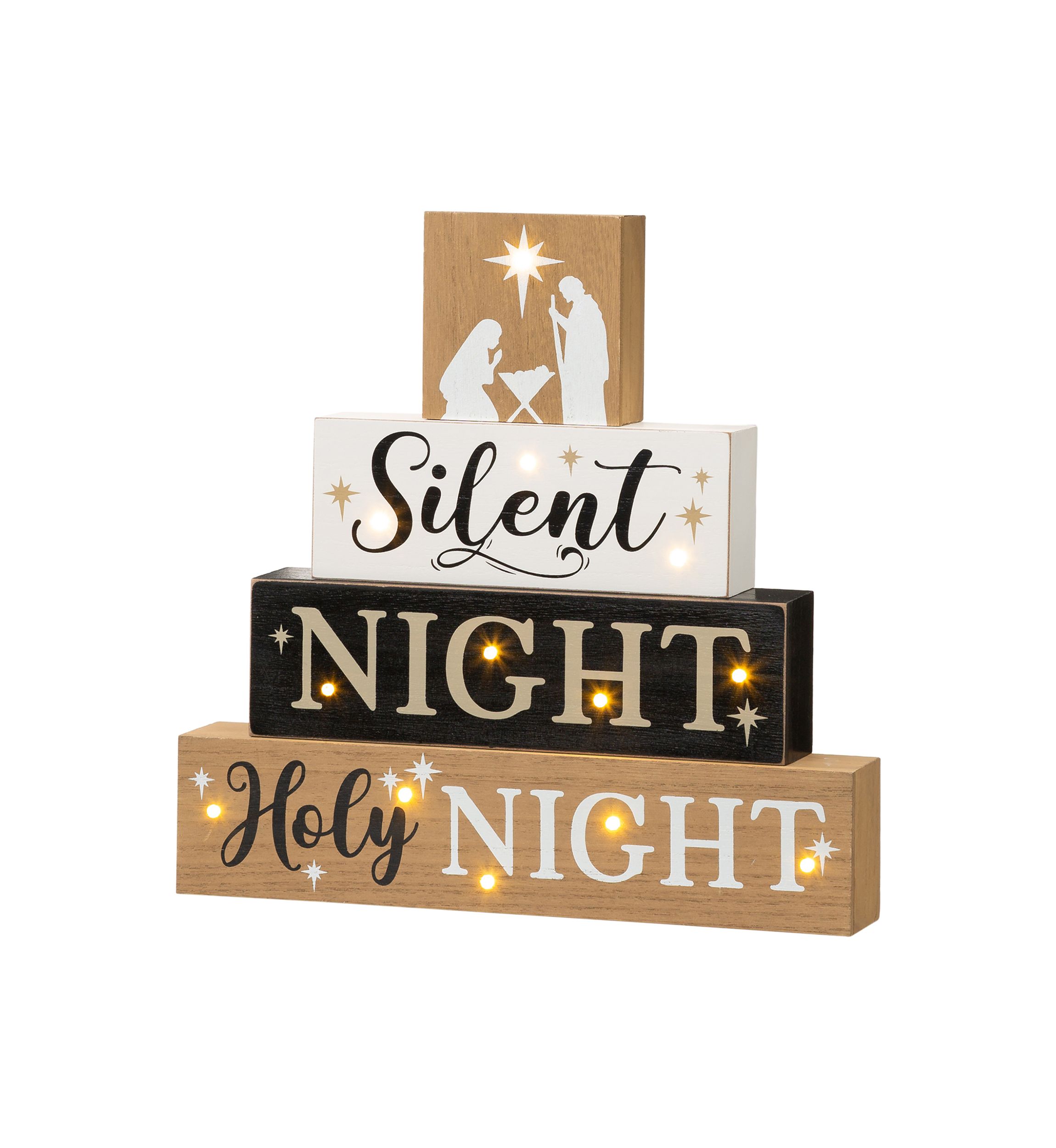Lighted Wooden Nativity Block Word Sign