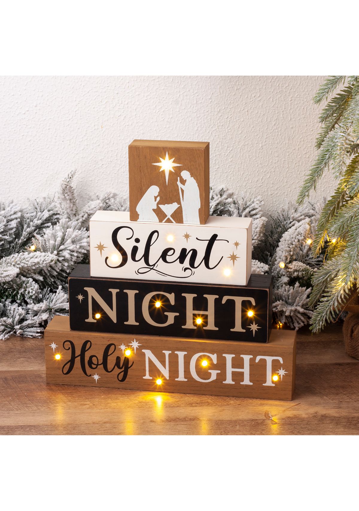 Lighted Wooden Nativity Block Word Sign