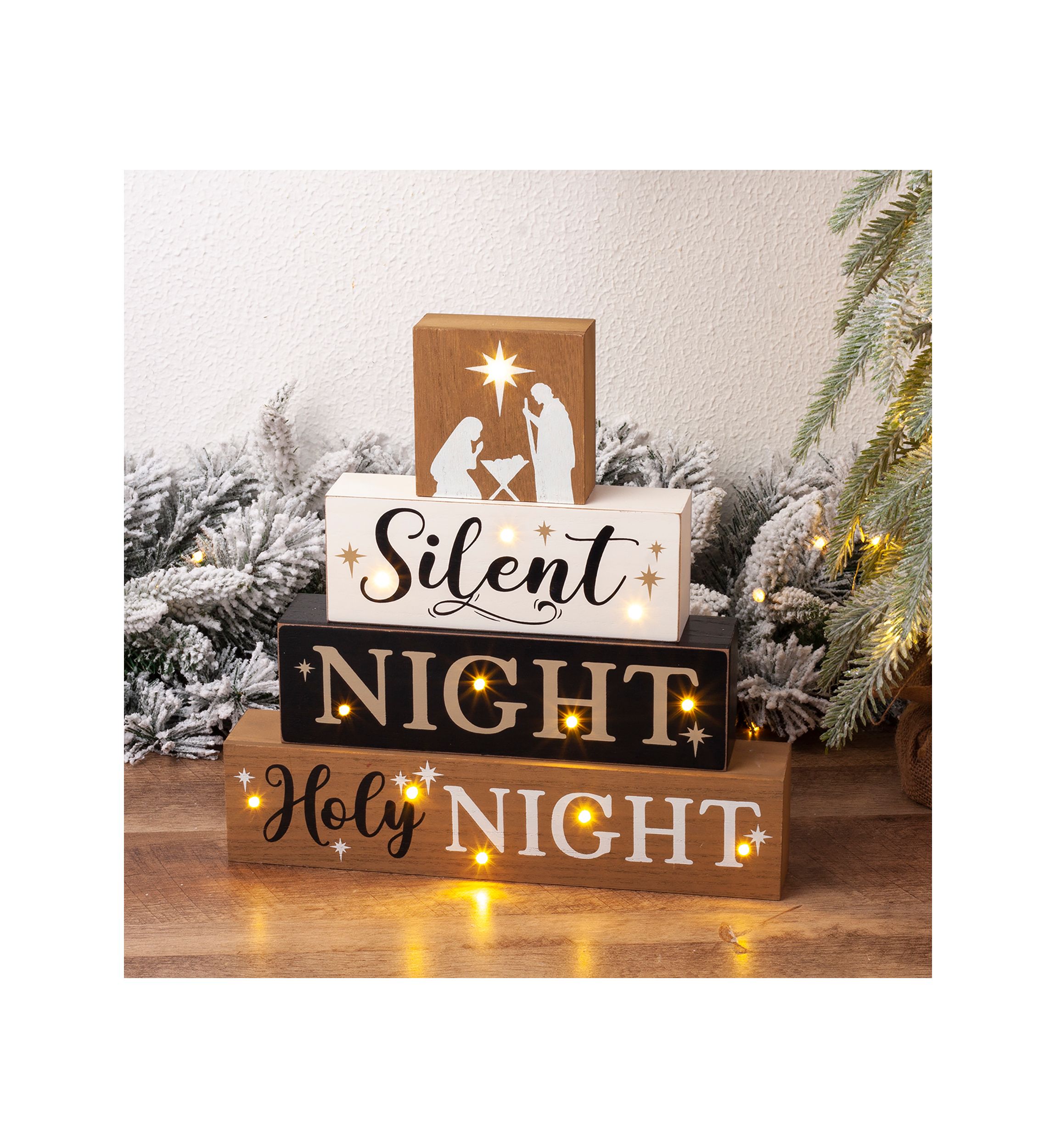 Lighted Wooden Nativity Block Word Sign