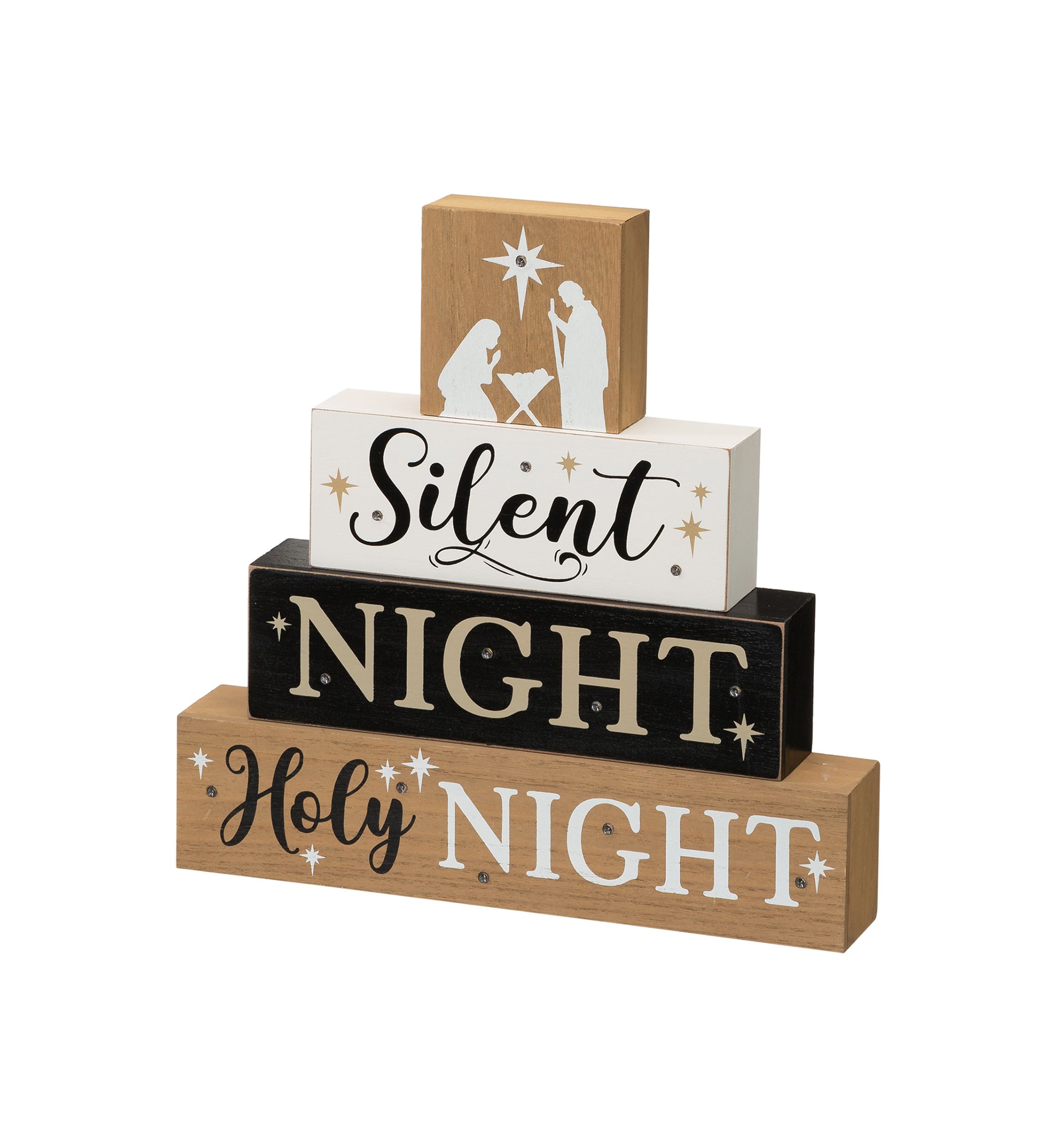Lighted Wooden Nativity Block Word Sign