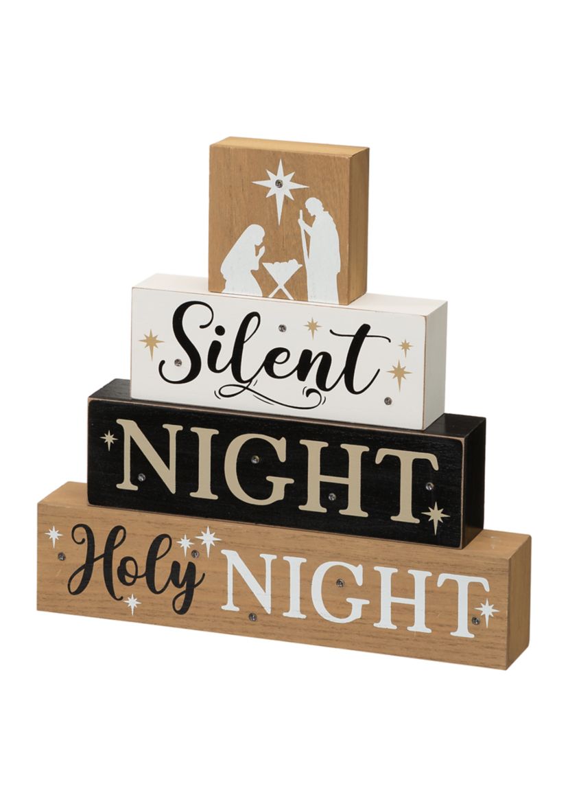 Lighted Wooden Nativity Block Word Sign