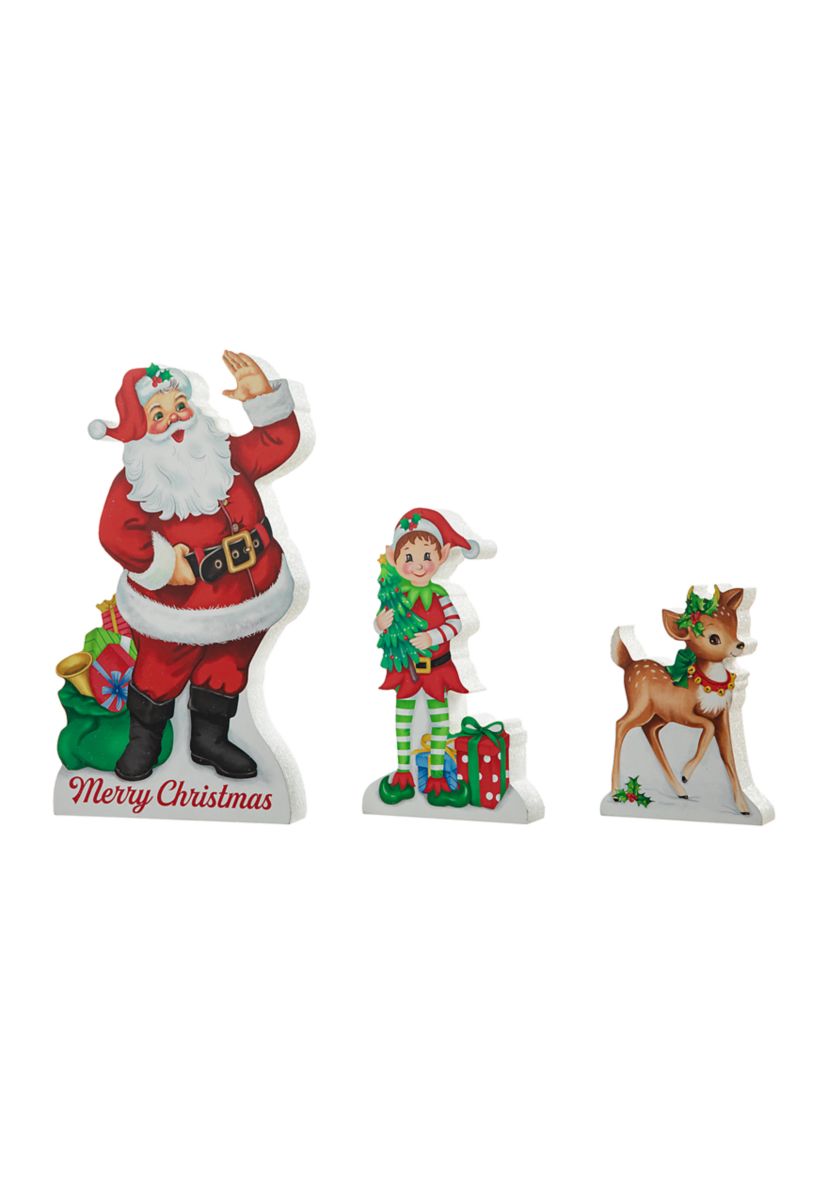 Set of 3 Wooden Christmas Santa, ELF, Reindeer Table Decor