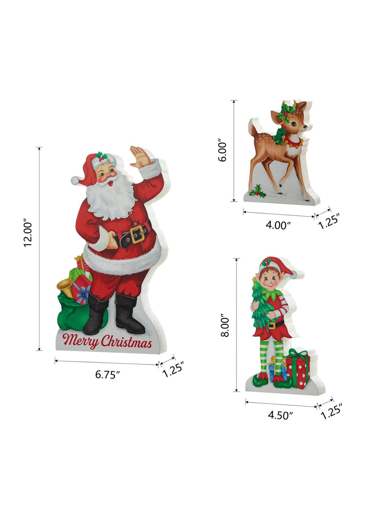 Set of 3 Wooden Christmas Santa, ELF, Reindeer Table Decor