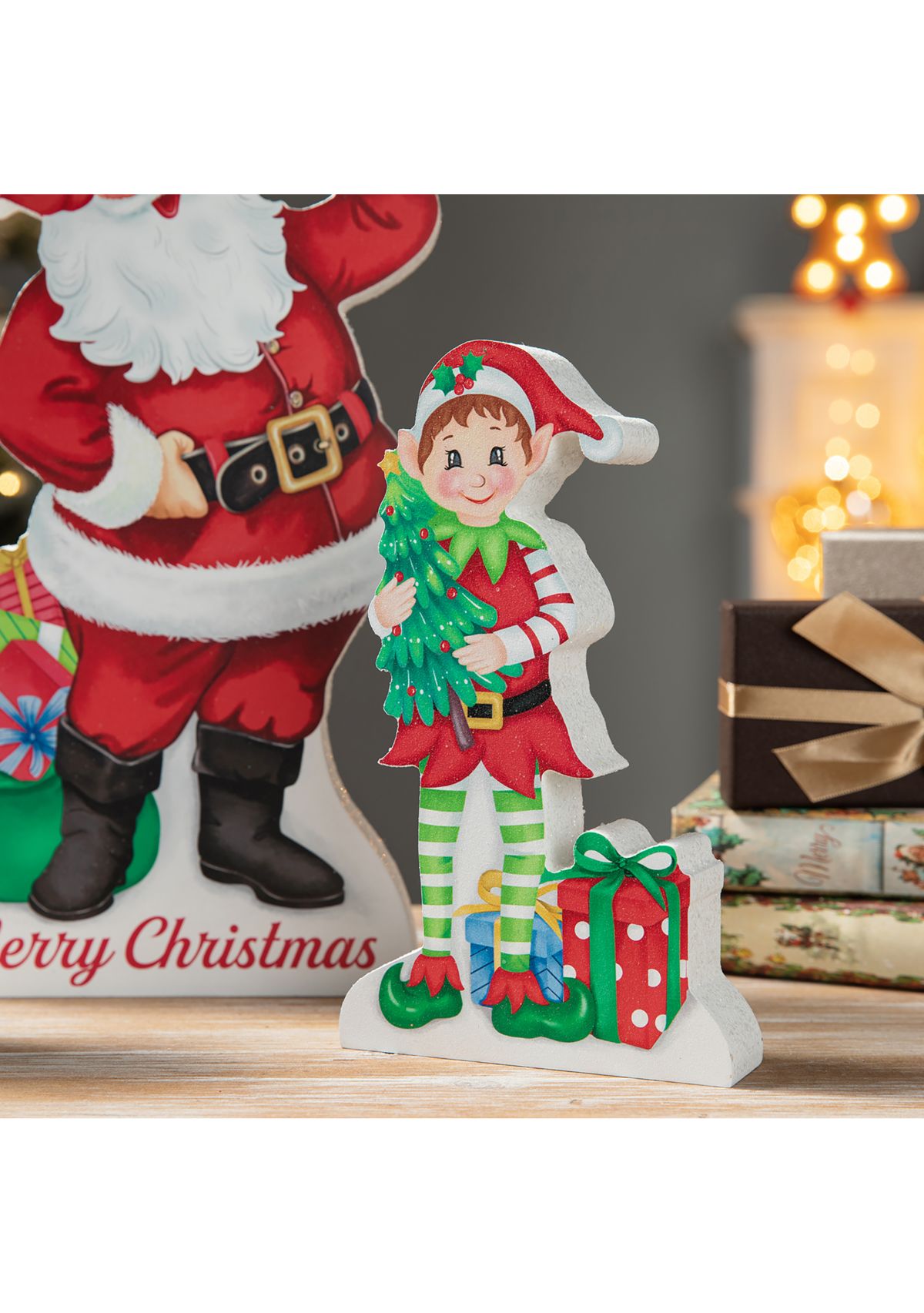 Set of 3 Wooden Christmas Santa, ELF, Reindeer Table Decor