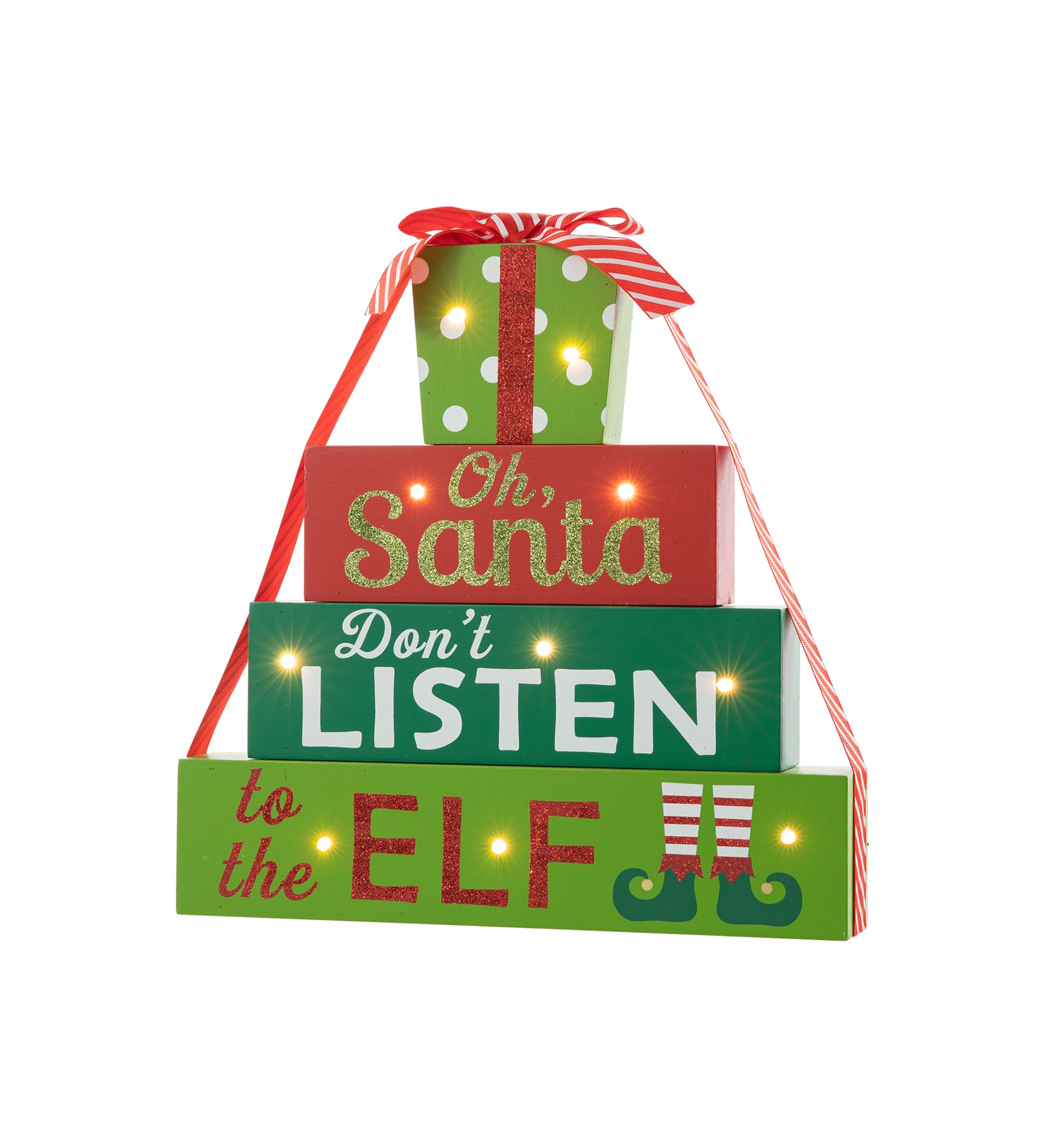 Lighted Wooden Christmas Gift Block Table Decor