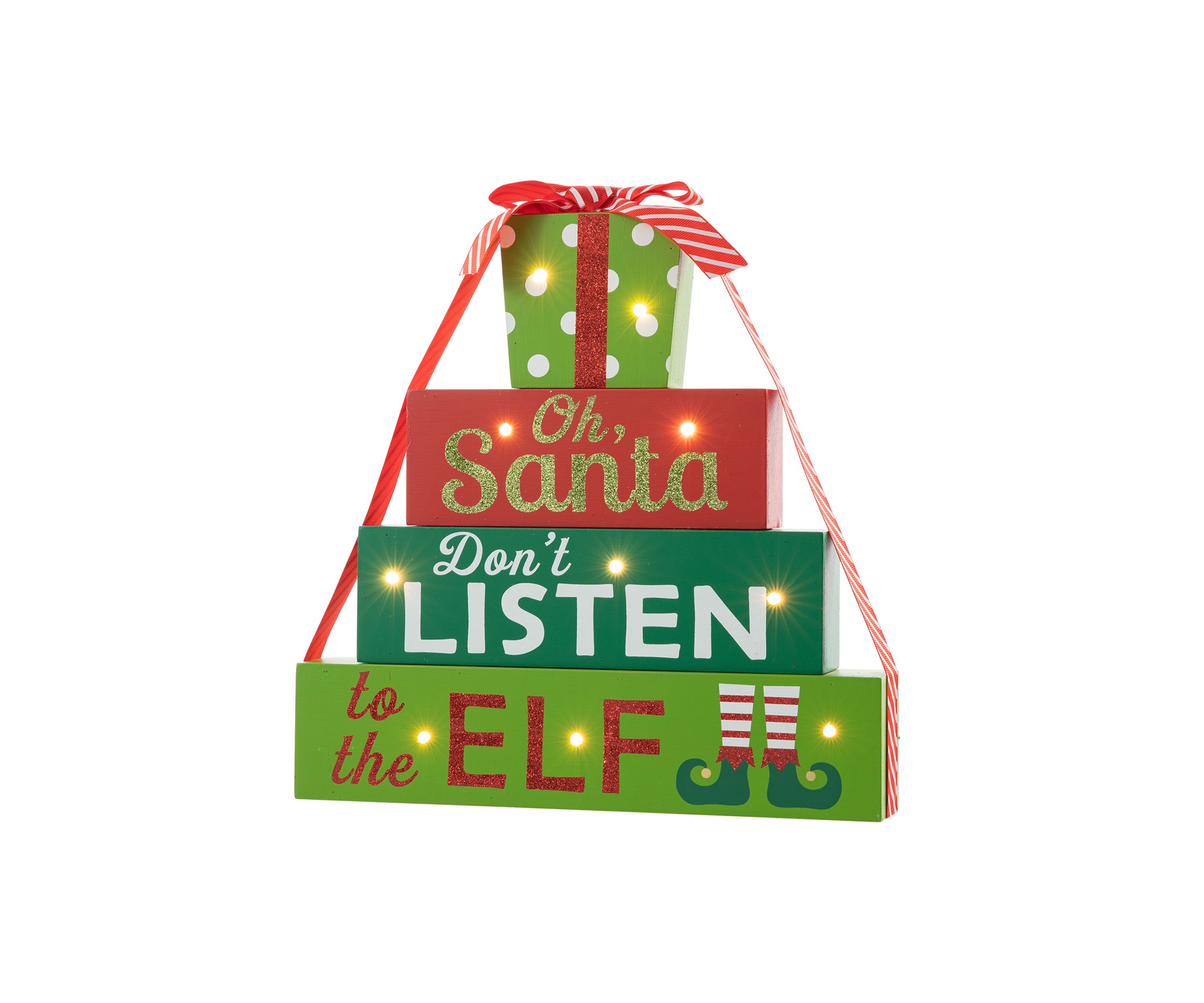 Lighted Wooden Christmas Gift Block Table Decor