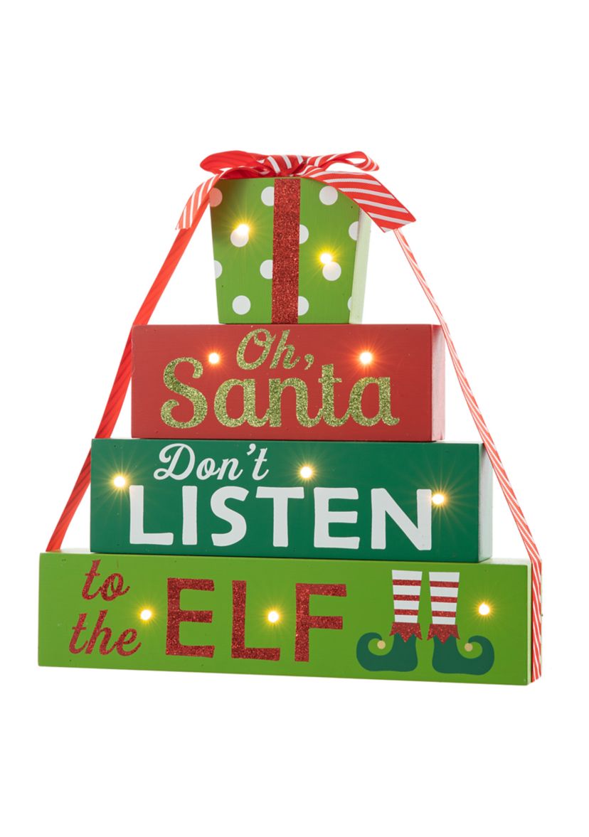 Lighted Wooden Christmas Gift Block Table Decor