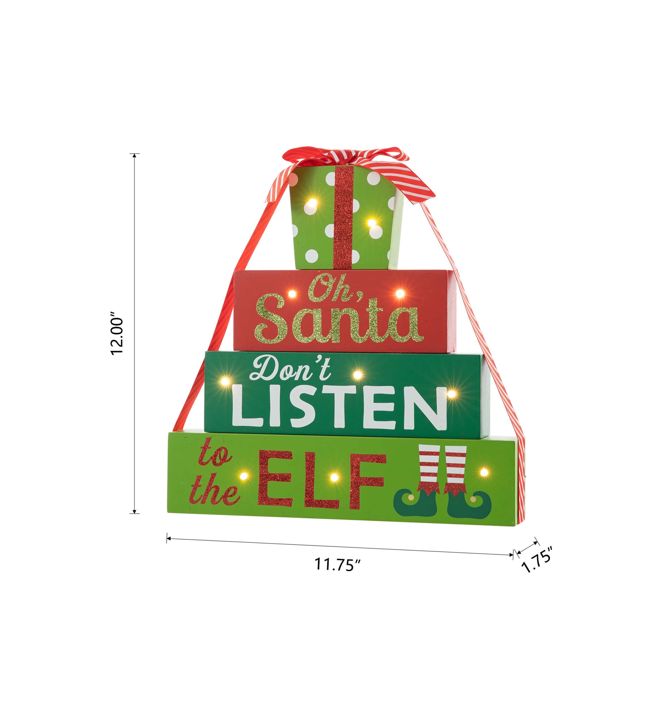 Lighted Wooden Christmas Gift Block Table Decor