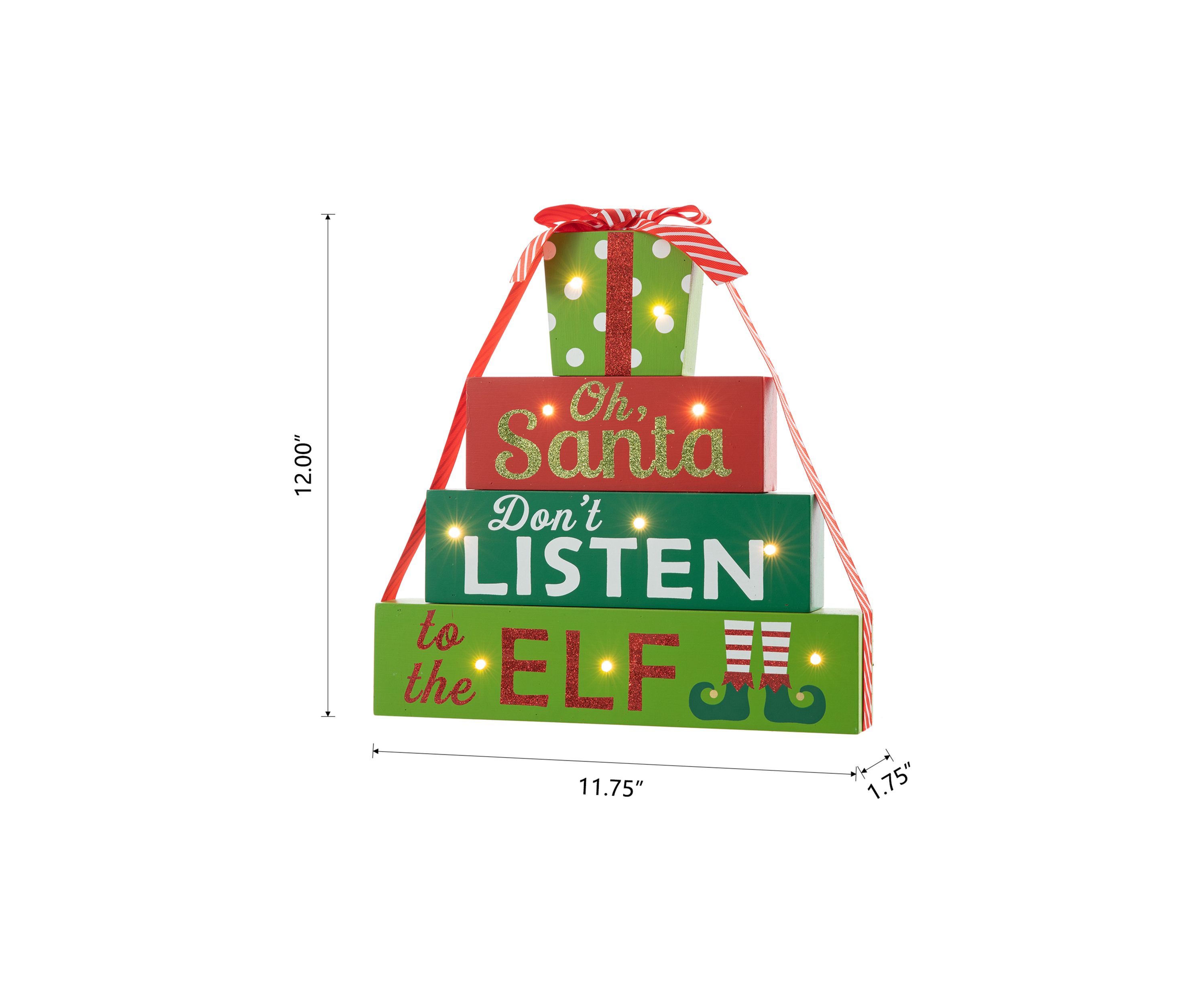 Lighted Wooden Christmas Gift Block Table Decor