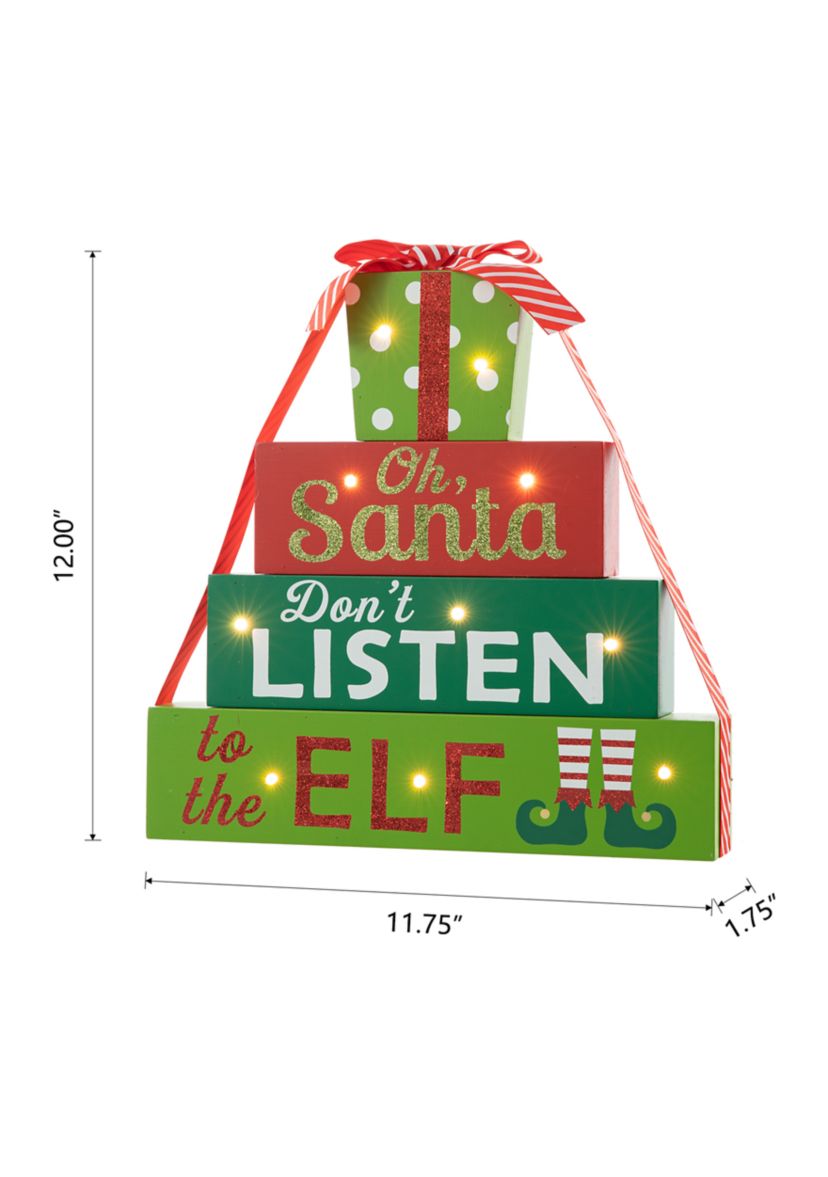 Lighted Wooden Christmas Gift Block Table Decor