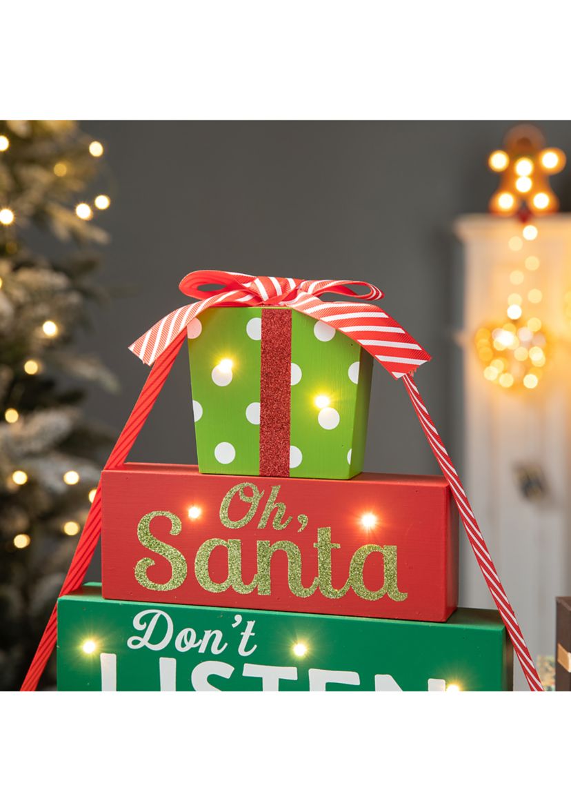 Lighted Wooden Christmas Gift Block Table Decor