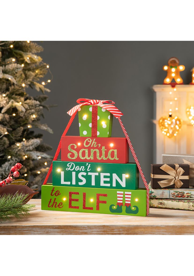 Lighted Wooden Christmas Gift Block Table Decor