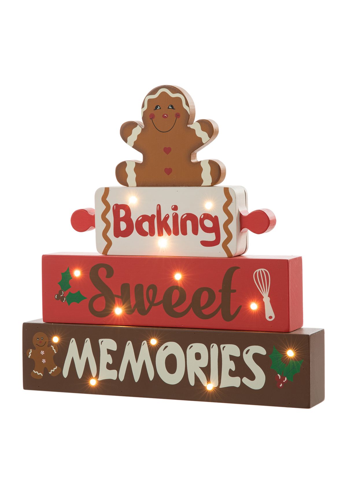 Lighted Wooden Christmas Gingerbread Man Block Table Decor