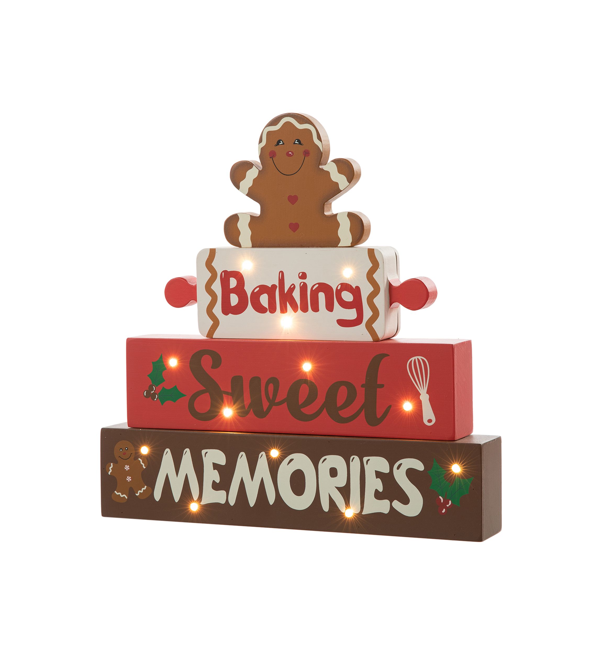 Lighted Wooden Christmas Gingerbread Man Block Table Decor
