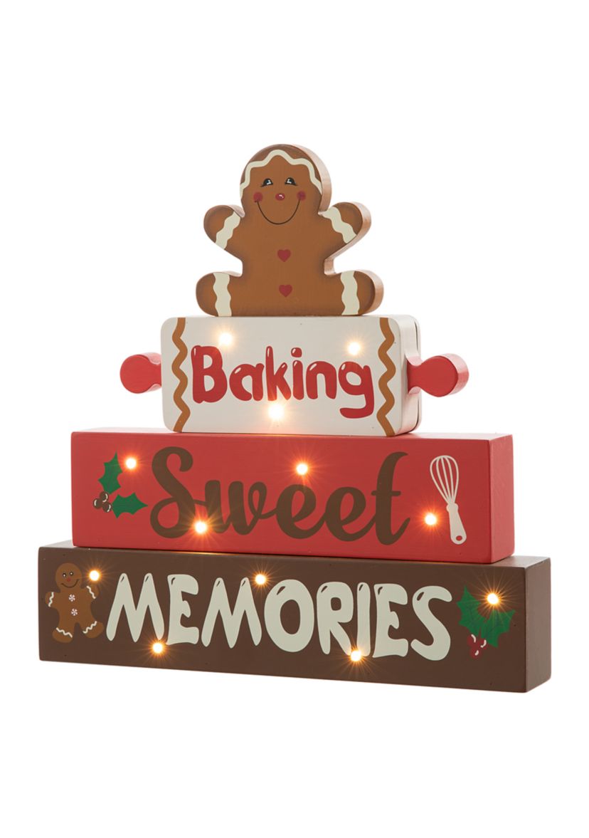 Lighted Wooden Christmas Gingerbread Man Block Table Decor