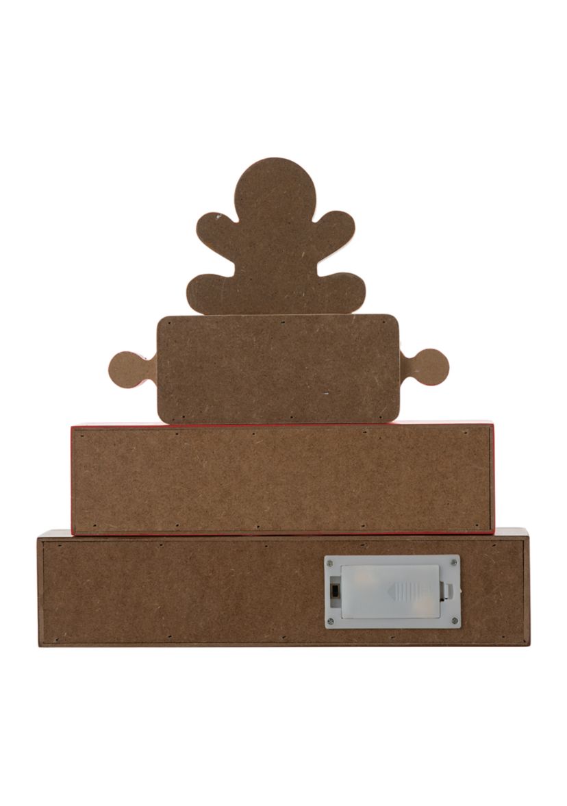 Lighted Wooden Christmas Gingerbread Man Block Table Decor