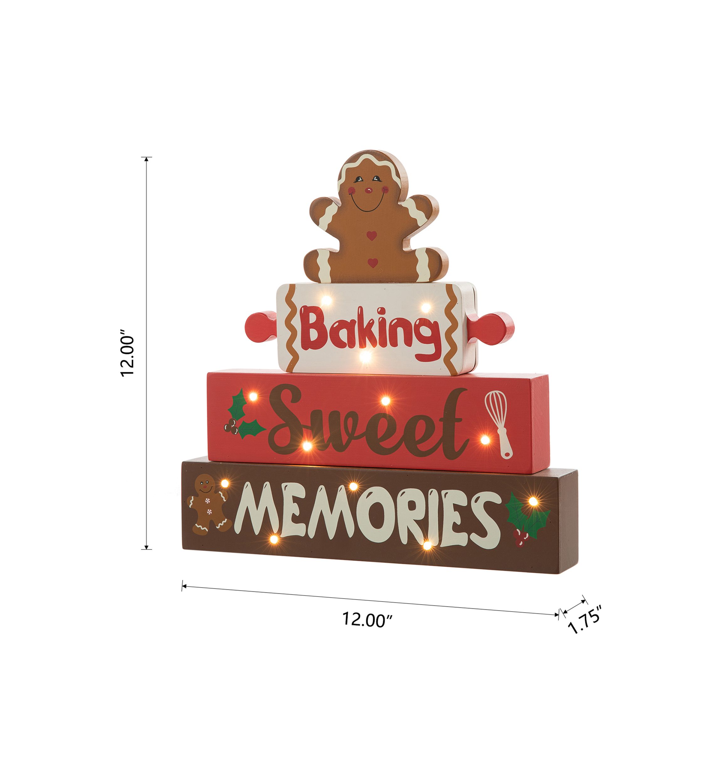 Lighted Wooden Christmas Gingerbread Man Block Table Decor
