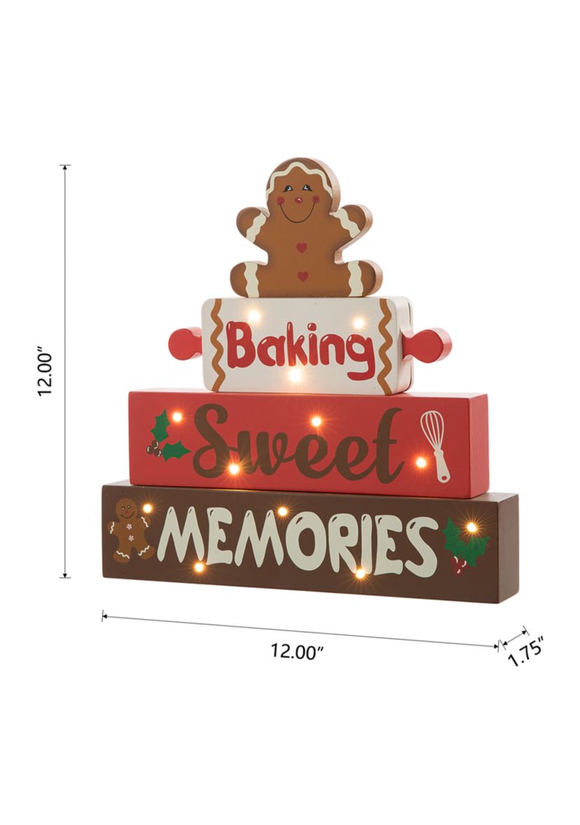 Lighted Wooden Christmas Gingerbread Man Block Table Decor