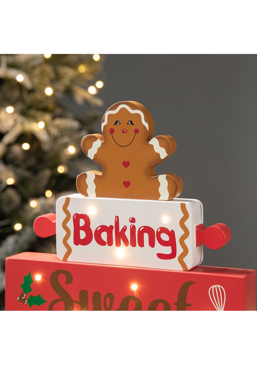 Lighted Wooden Christmas Gingerbread Man Block Table Decor