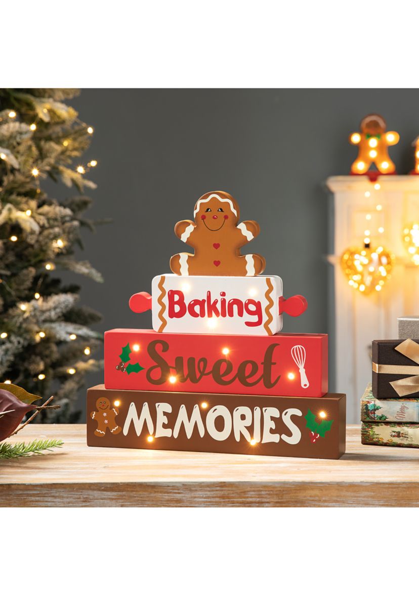 Lighted Wooden Christmas Gingerbread Man Block Table Decor
