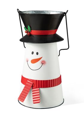 Glitzhome 19.50-Inchh Metal Snowman Decorative Bucket