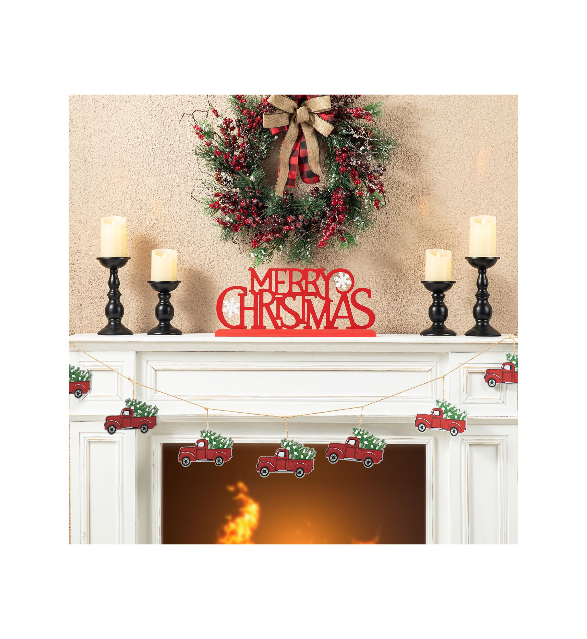 18-inchL Wood & Metal MERRY CHRISTMAS Table Décor