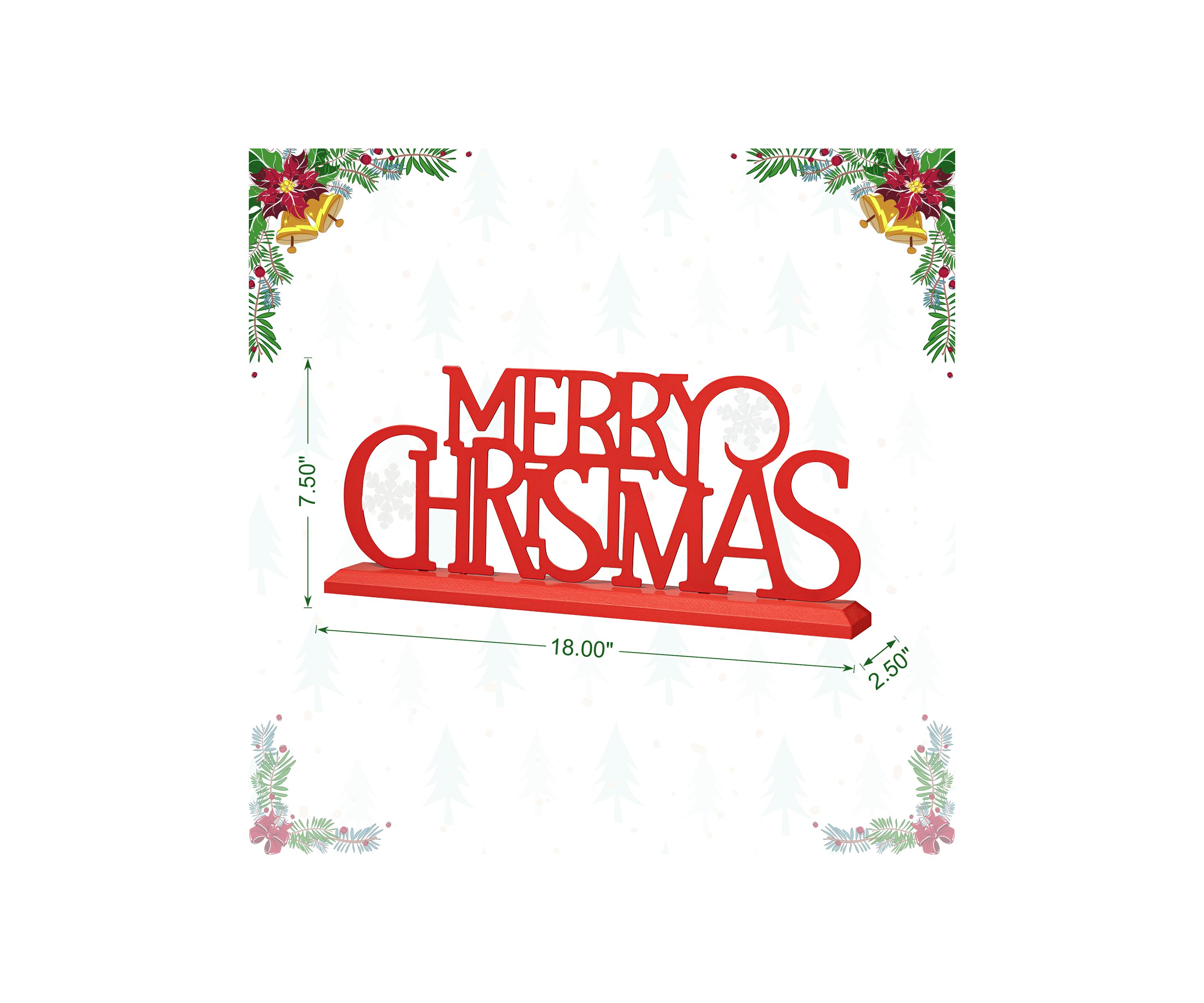 18-inchL Wood & Metal MERRY CHRISTMAS Table Décor