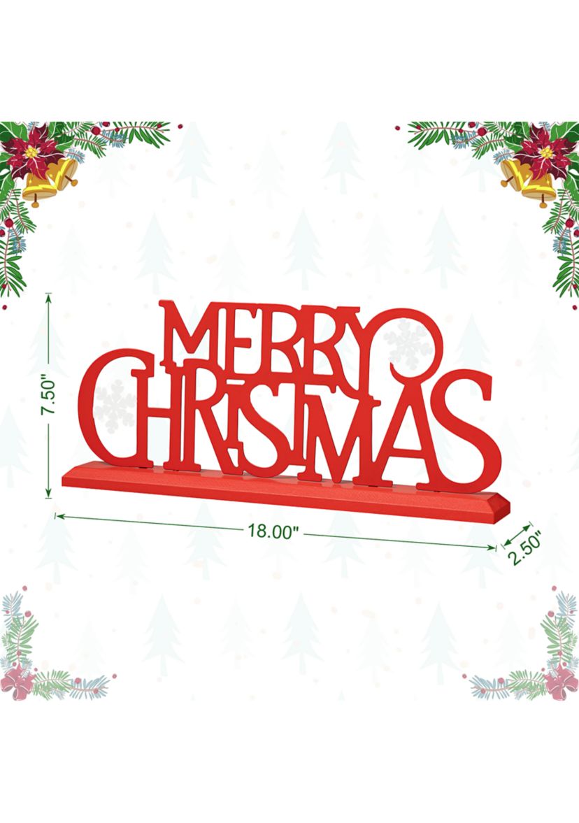 18-inchL Wood & Metal MERRY CHRISTMAS Table Décor