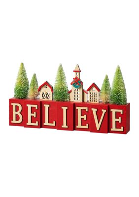 Glitzhome 14-inchL Christmas Wooden House/Brush Trees Table DÃ©cor