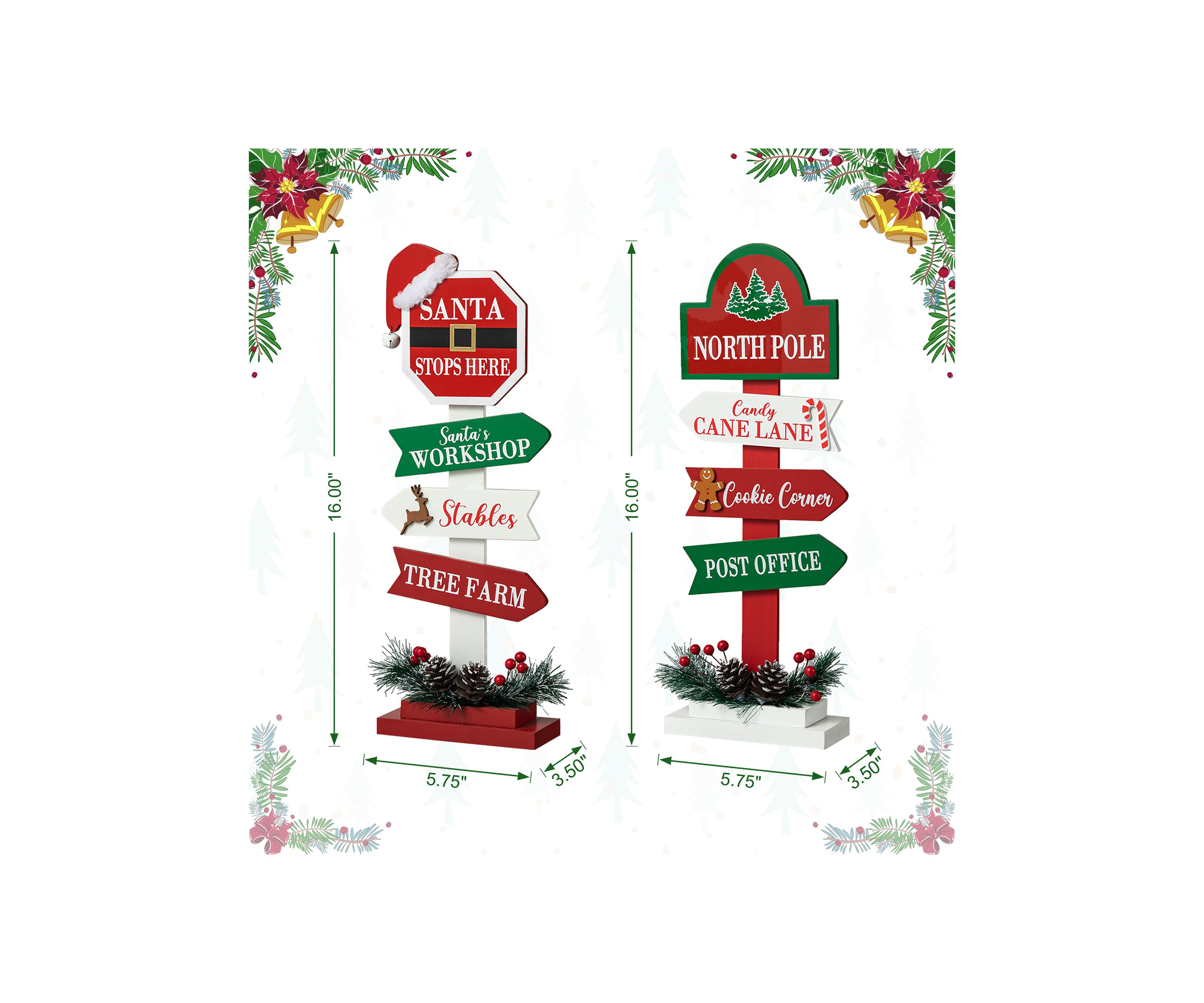 16.5-inchH Set of 2 Christmas Wooden Sign Table Décor