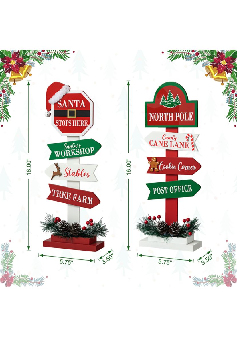 16.5-inchH Set of 2 Christmas Wooden Sign Table Décor