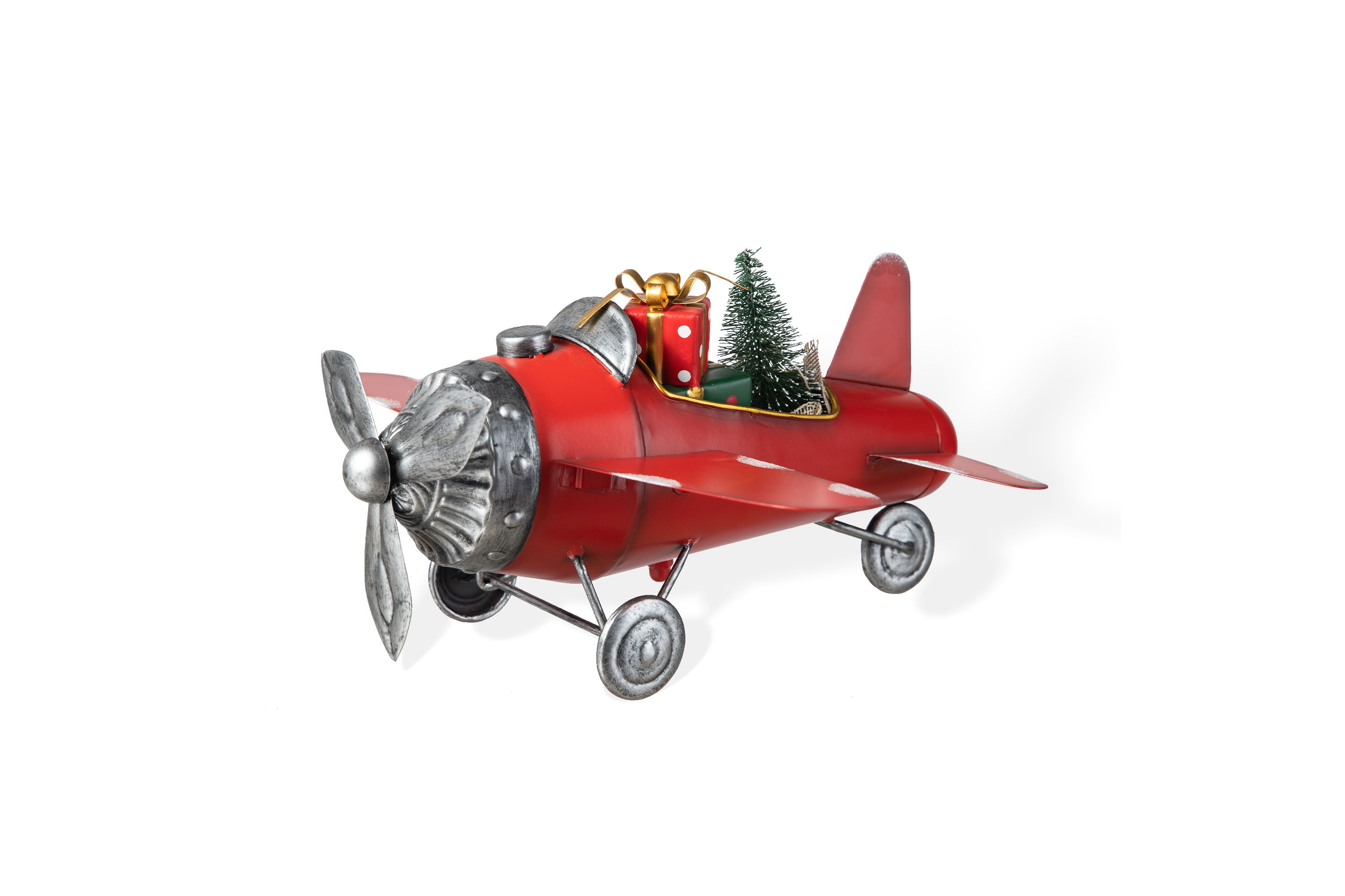 14"L Christmas Metal Airplane with Gifts Table Decor(KD)