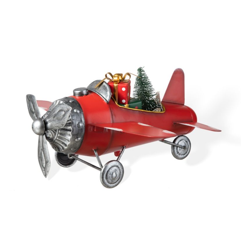 14"L Christmas Metal Airplane with Gifts Table Decor(KD)