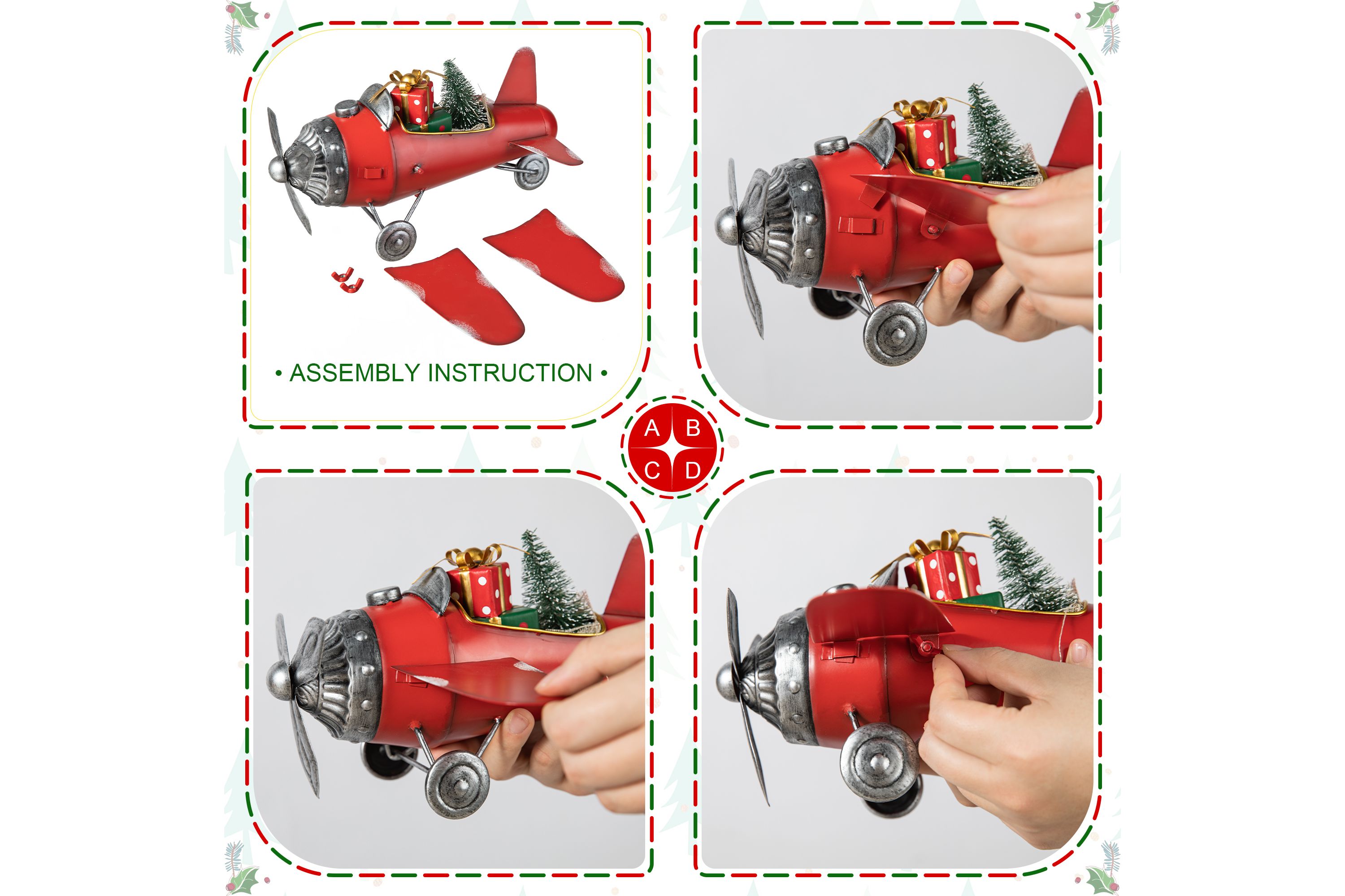 14"L Christmas Metal Airplane with Gifts Table Decor(KD)
