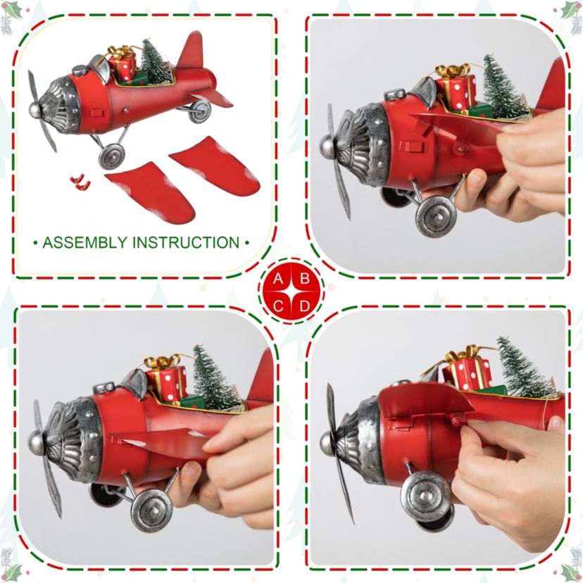 14"L Christmas Metal Airplane with Gifts Table Decor(KD)