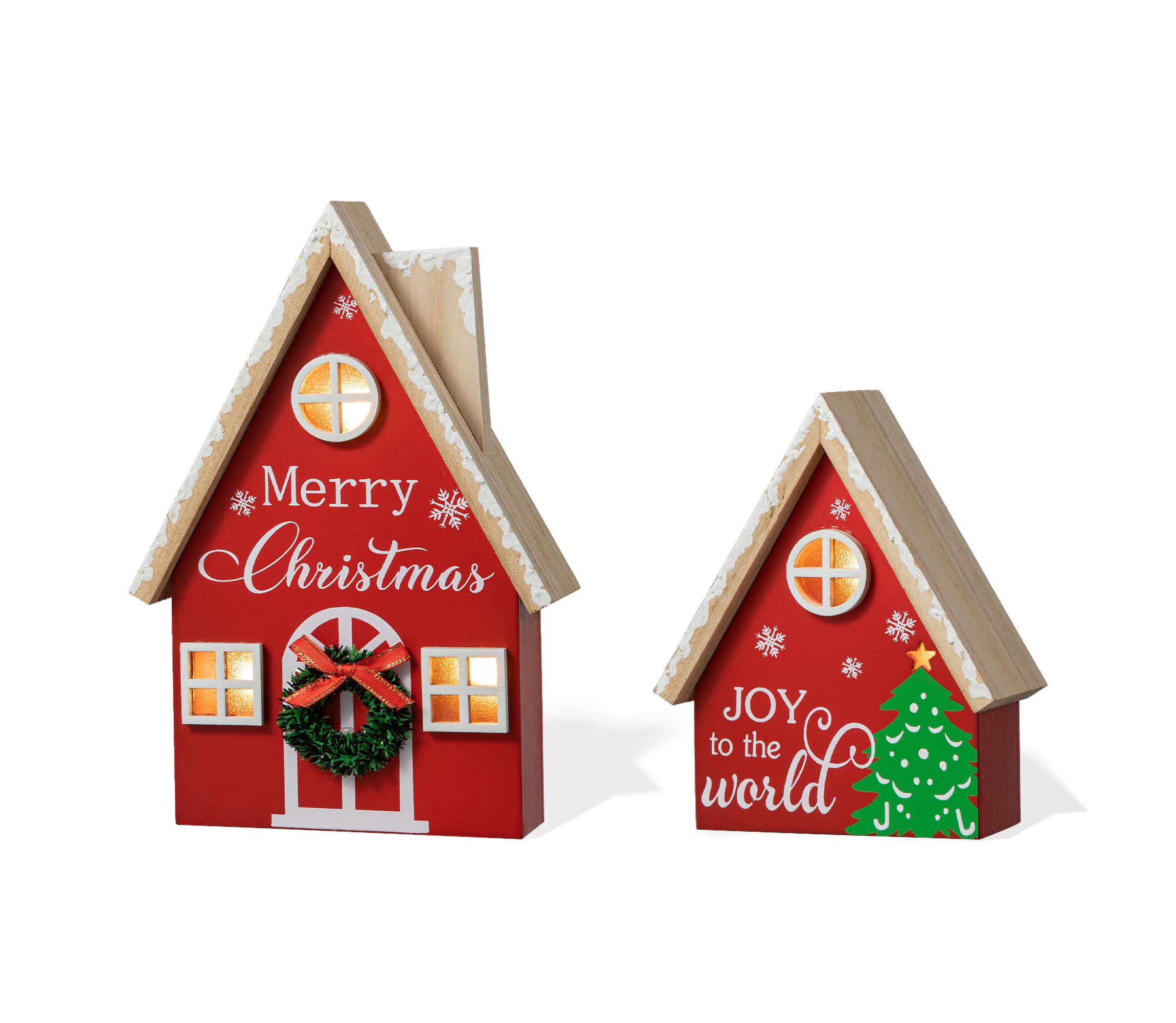 Set of 2 Christmas Lighted Wooden House Table decor